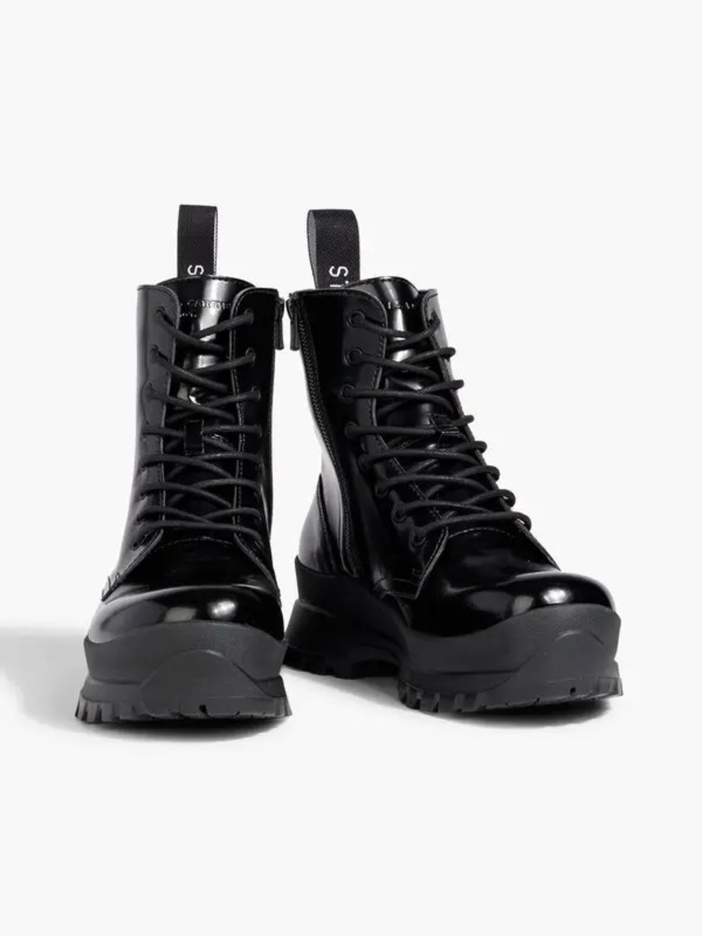 Stella McCartney Trace Glossed Black Lace-Up Platform Combat Boots